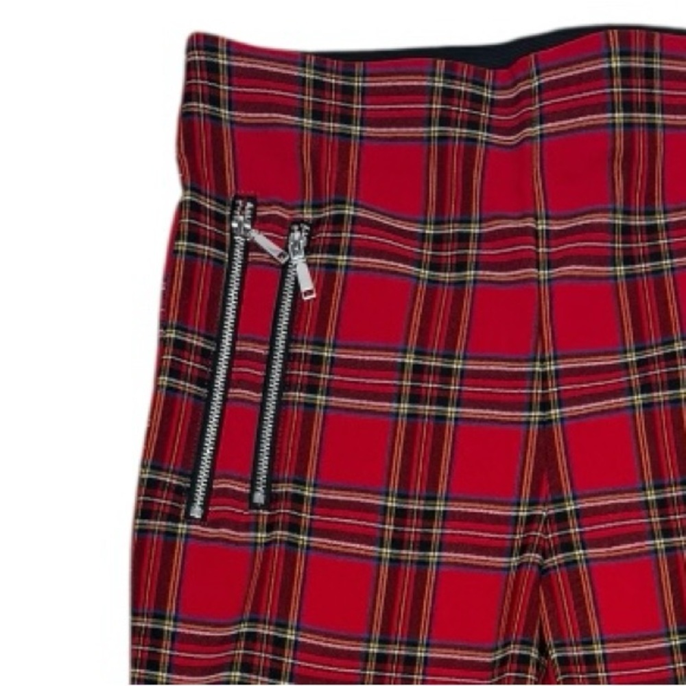 Zara Red Plaid Stretch Skinny Pants w/ Zipper Pockets | Y2K Punk Grunge small - Picture 4 of 4